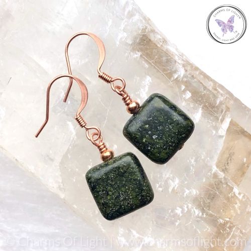 Square Russian Serpentine Copper Earrings